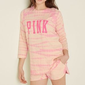 Victoria's Secret PINK Campus Baseball Tee Light Ivory Tie Dye Medium NEW